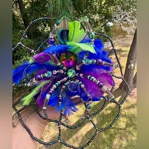 One of a kind handmade bead and wire spider web Halloween fascinator